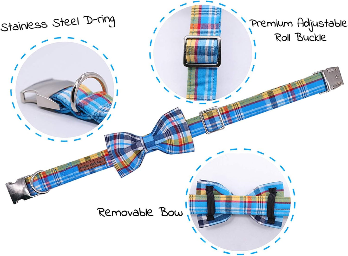 Unique style paws Plaid Dog Collar with Bow Pet Gift Adjustable Soft and Comfy Bowtie Collars for Small Medium Large Dogs