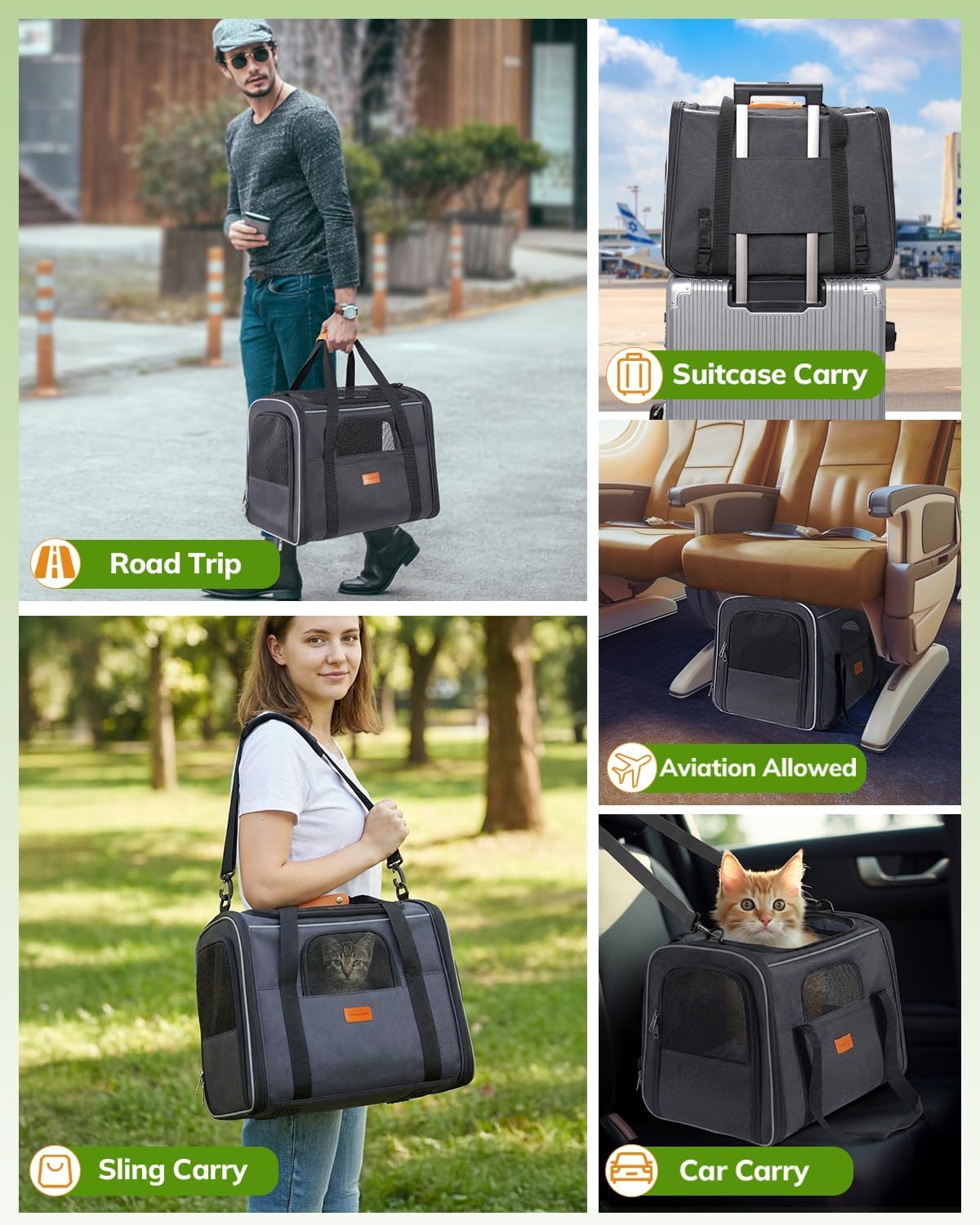 Morpilot Cat Carrier - Cat Carrier Soft for Medium or Large Cats up to 20lbs, with Dual-Sided Cushion, Secure Buckle and Foldable Bowl, Dog Carriers for Small Dogs - Pet Carrier (Dark Gray)