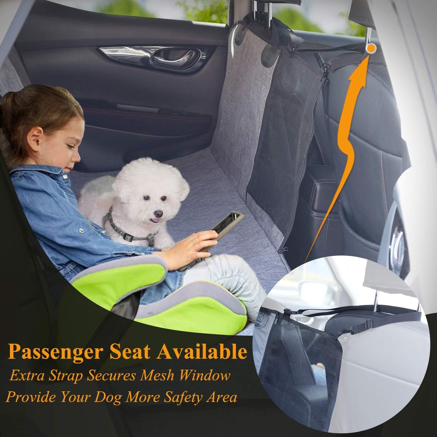 VIVAGLORY Dog Seat Cover Dog Hammock, Standard, Heather Black | Seat Cover for Car Suv & Truck, Back Backseat Split Hair Resistant Protector for Pet