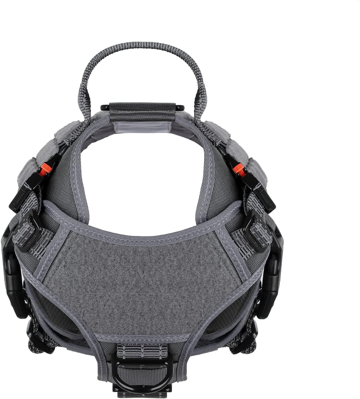 ICEFANG Tactical Dog Harness, Medium Size,2X Metal Buckle,Working Dog MOLLE Vest with Handle,No Pulling Front Leash Clip,Hook and Loop Panel (Grey,M (Pack of 1))