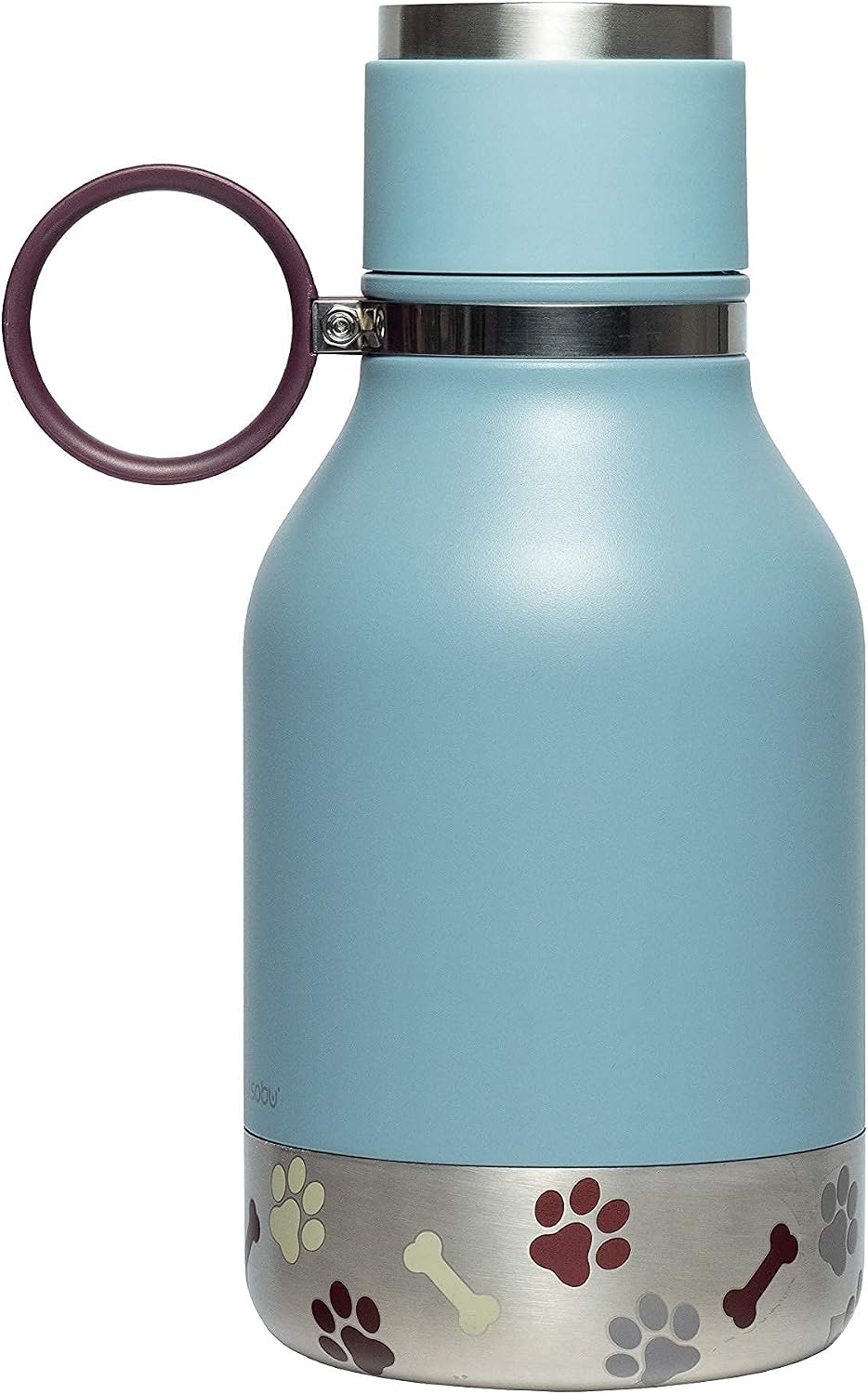 Asobu Dog Bowl Attached to Stainless Steel Insulated Travel Bottle for Human 37oz/1.1 Liter (Blue)
