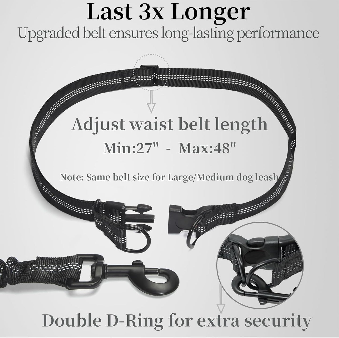 iYoShop Hands Free Dog Leash with Zipper Pouch, Dual Padded Handles and Durable Bungee for Walking, Jogging and Running Your Dog (Medium, 8-25 lbs, Black)