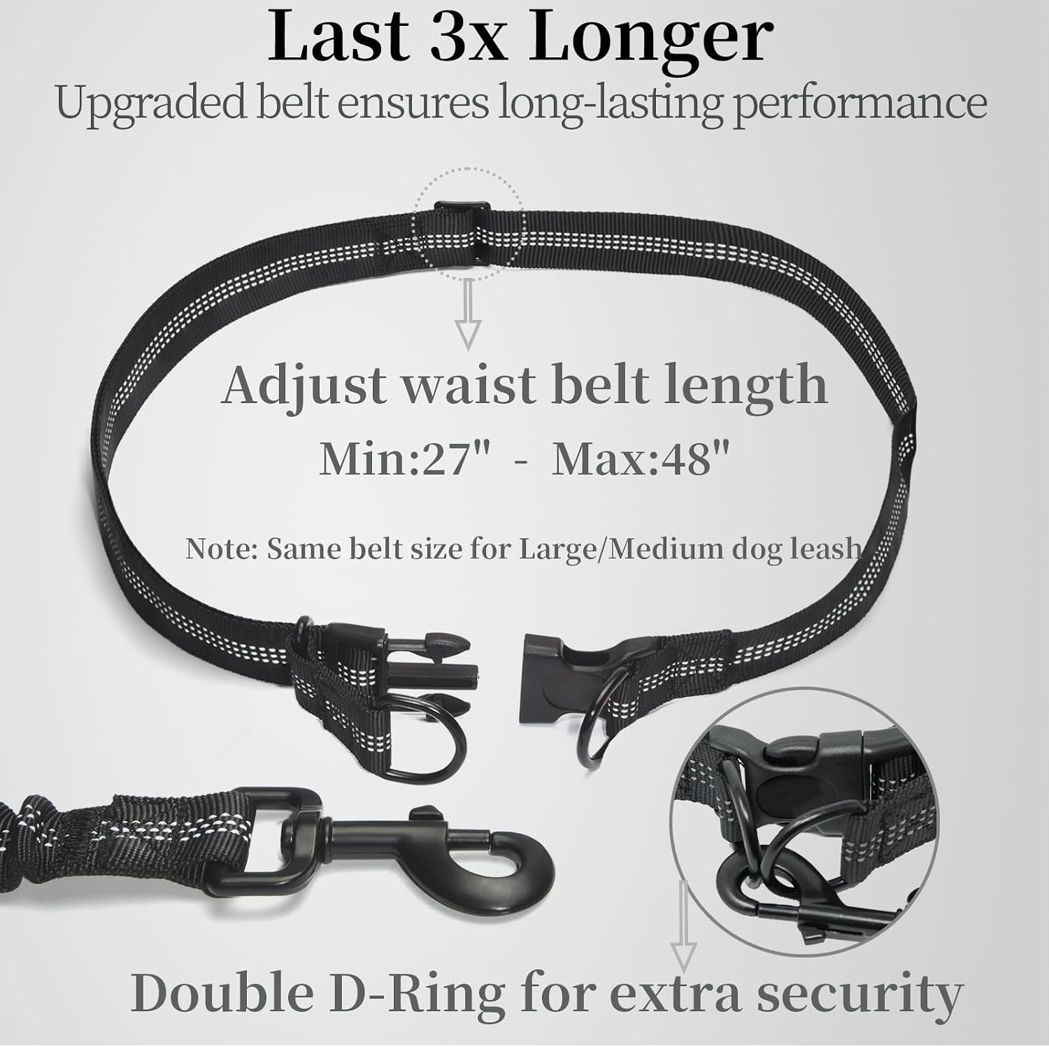iYoShop Hands Free Dog Leash with Zipper Pouch, Dual Padded Handles and Durable Bungee for Walking, Jogging and Running Your Dog (Medium, 8-25 lbs, Black)