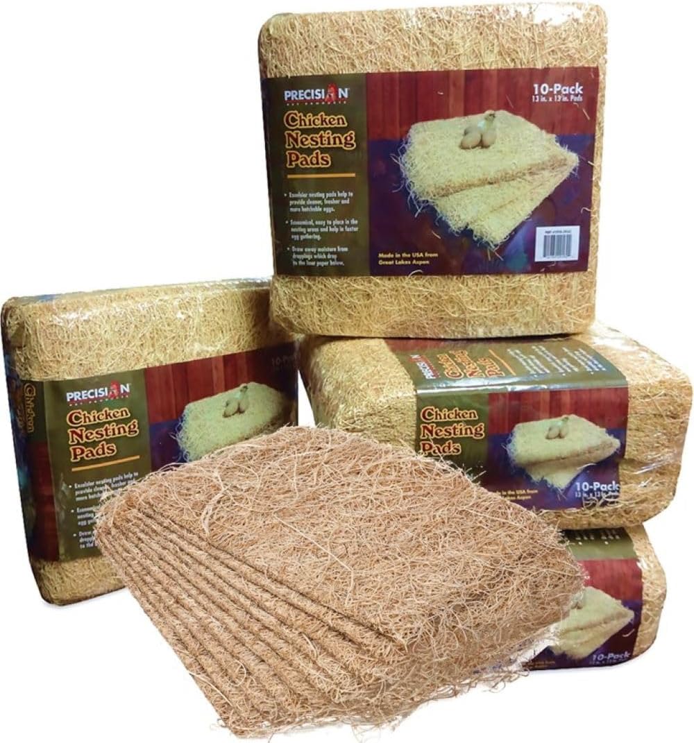 PRECISION PET Chicken Nesting Pads by Petmate, 13" x 13", 10 Pack, Beige | Made in USA, fits most standard coop boxes, soft comfortable bedding for hens, easy replacement liner helps keep eggs clean