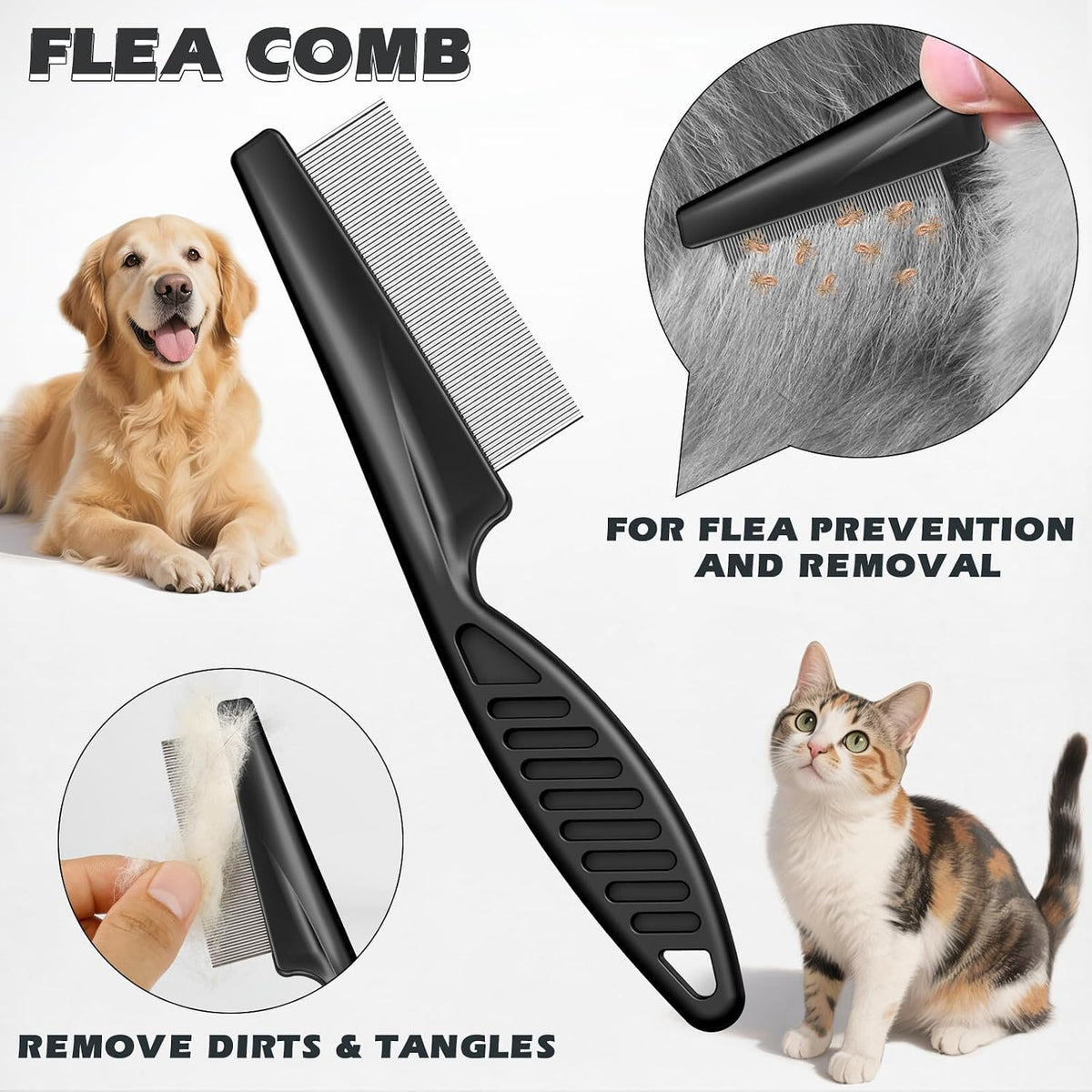 3PCS Pet Grooming Rake & Metal Comb & Flea Comb for Cats and Dogs, Double-Sided Dematting Tool, Extra-Wide Deshedding Dog Brush for Long Hair to Effectively Remove Tangles, Knots and Mats (Orange)