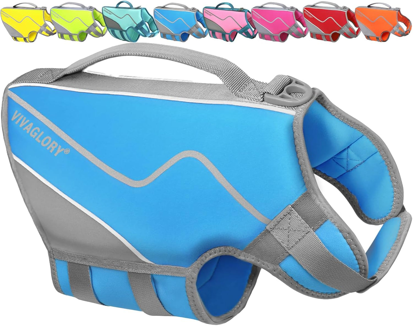 VIVAGLORY Dog Life Vest Neoprene Dog Swim Vest, XS, Cyra Blue | High Visibility Adjustable for Doggy Cat Puppy, Lifejacket with Leash Ring & Handle for Swimming & Boating