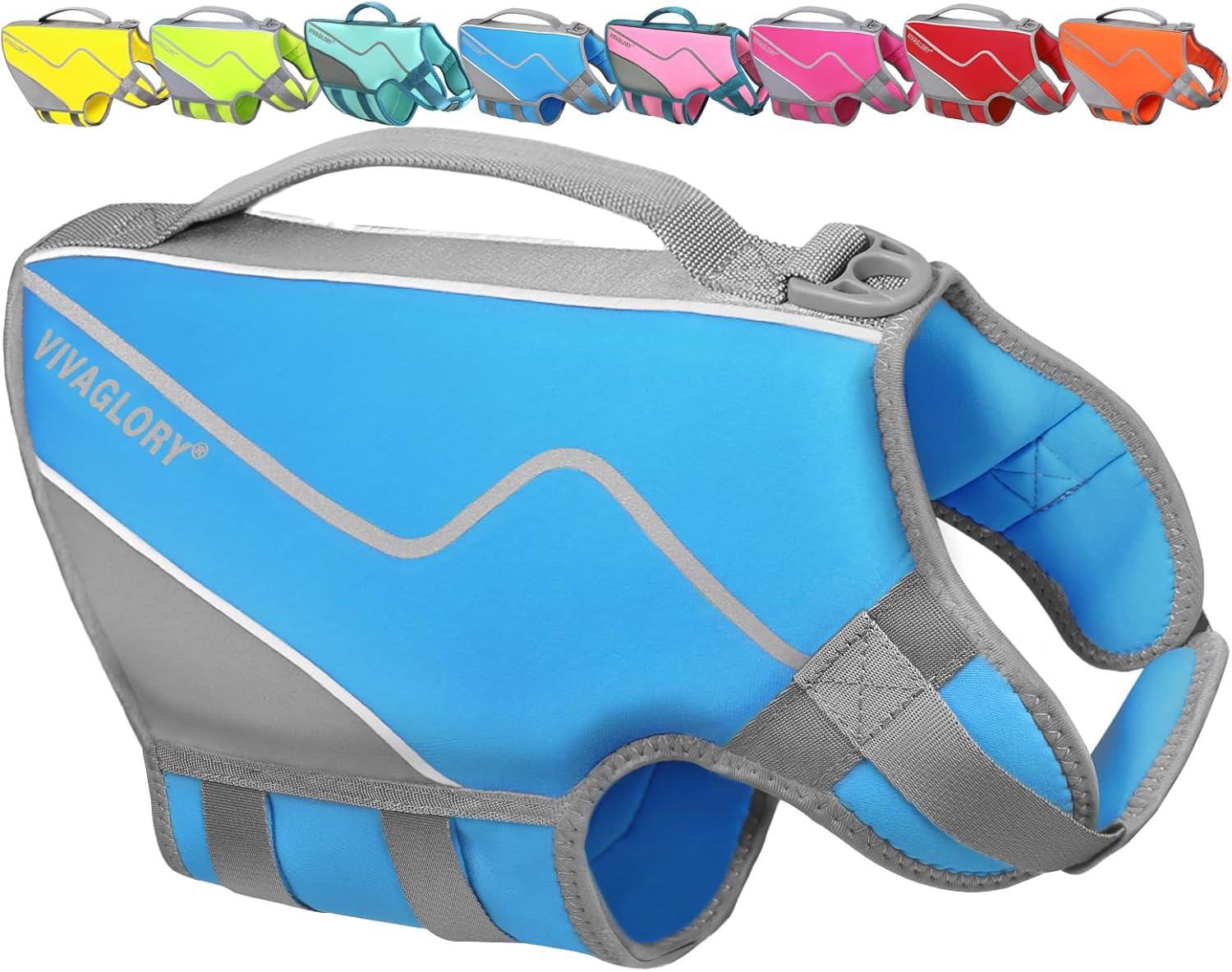 VIVAGLORY Dog Life Vest Neoprene Dog Swim Vest, XS, Cyra Blue | High Visibility Adjustable for Doggy Cat Puppy, Lifejacket with Leash Ring & Handle for Swimming & Boating