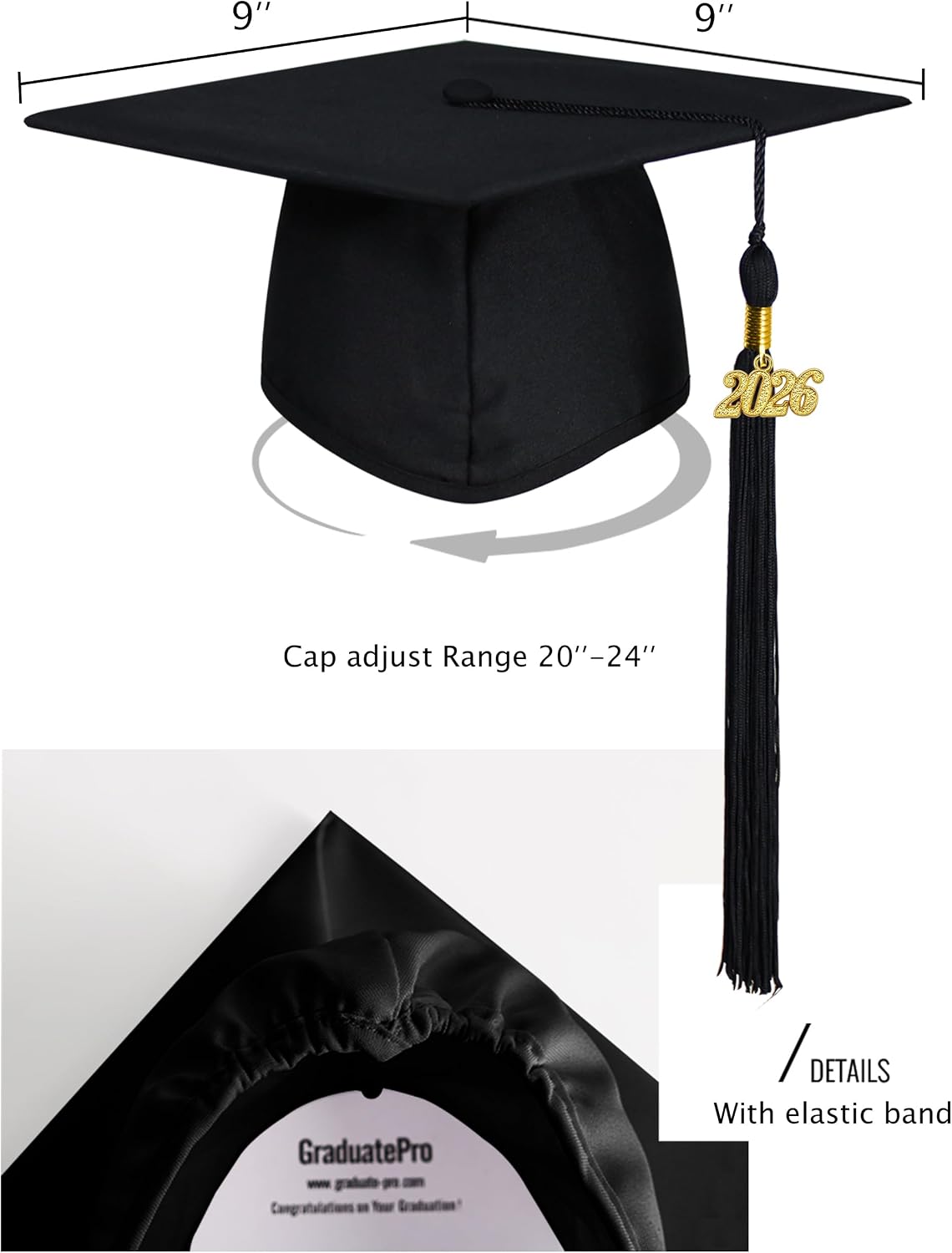 GraduatePro Matte Graduation Cap and Gown Class of 2026 Set Bulk with Tassel for High School & College 12 Colors