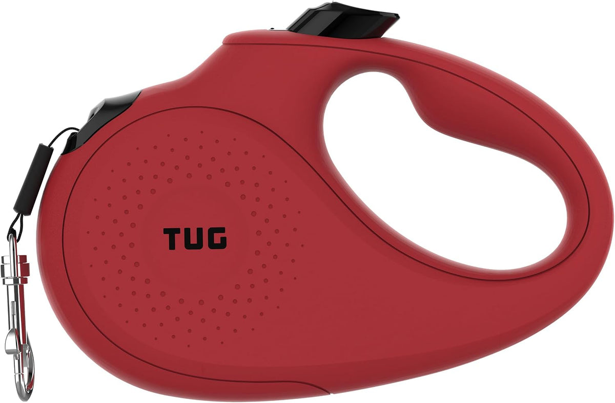 TUG Monochrome 360° Tangle-Free Retractable Dog Leash | 16 ft Strong Nylon Tape (Medium, Red)