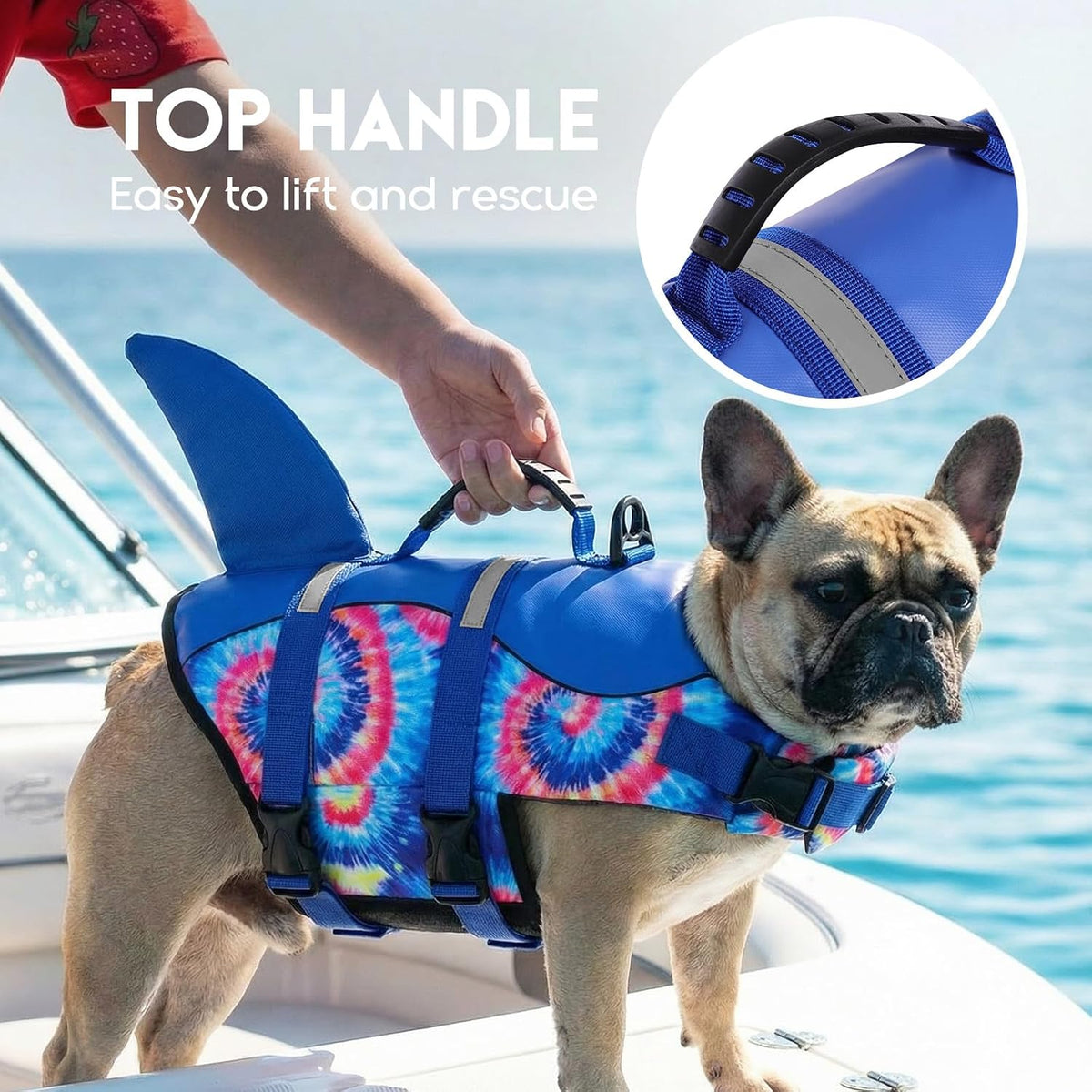 ASENKU Dog Life Jacket - Pet Safety Vest for Swimming & Boating, Shark Life Jacket with Floatation, Dog Lifesavers Swimsuits for Small Medium Large Dogs (Blue Bandhnu, XL)
