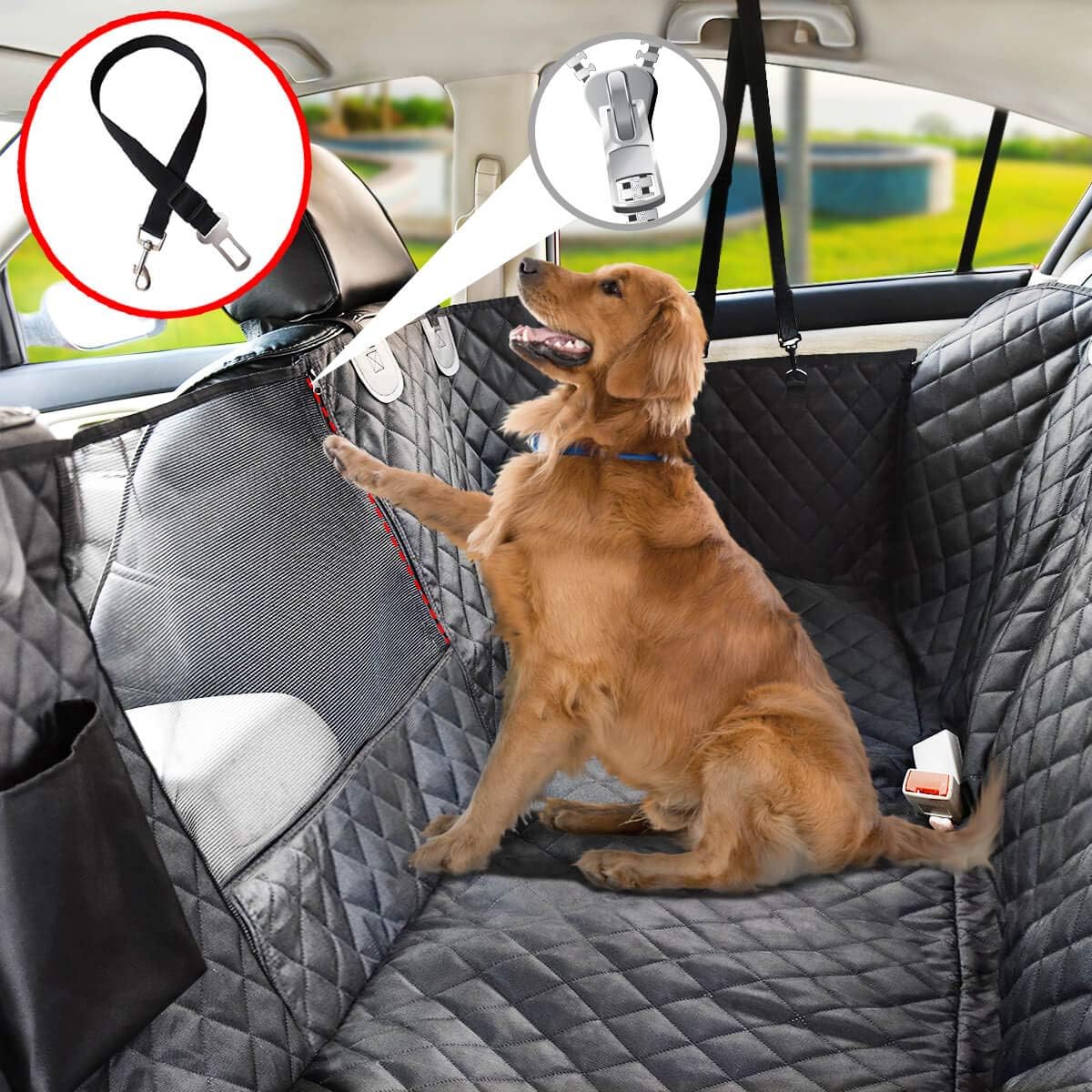 Vailge Dog Car Seat Cover for Back Seat, 100% Waterproof Back Seat Pet Cover for Dogs with Mesh Window, Scratch Prevent Antinslip Dog Hammock for Car