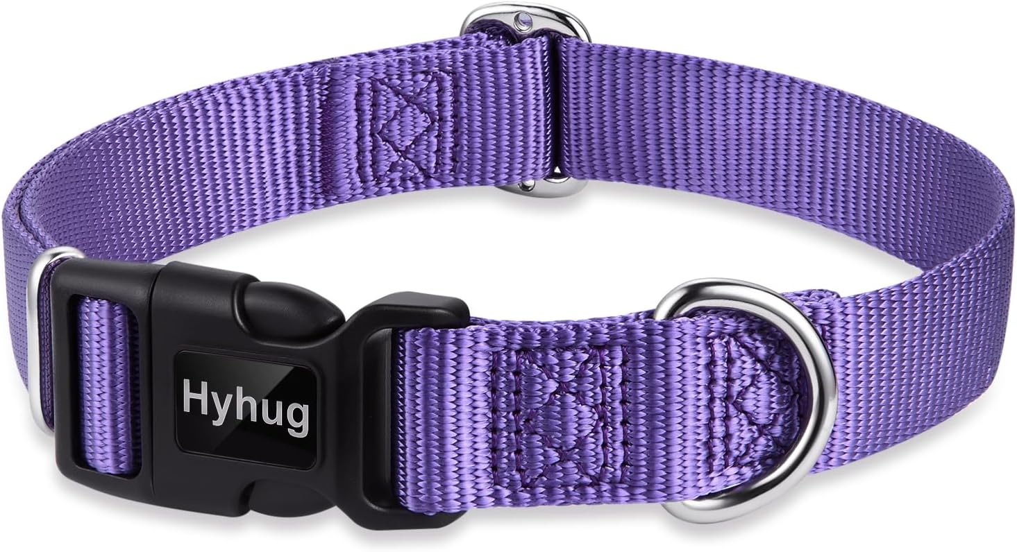 Hyhug Medium Dog Collar:Heavy-Duty Quick-Release Nylon Buckle, Adjustable & Durable, Cute Dog Collar (Medium, Ultra Violet)