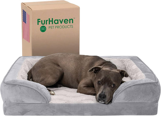 FurHaven Soft, Orthopedic Foam Perfect Comfort Dog Bed with Washable & Removable Cover -Velvet Waves - Granite Gray, Dogs Up to 55 lbs - Large