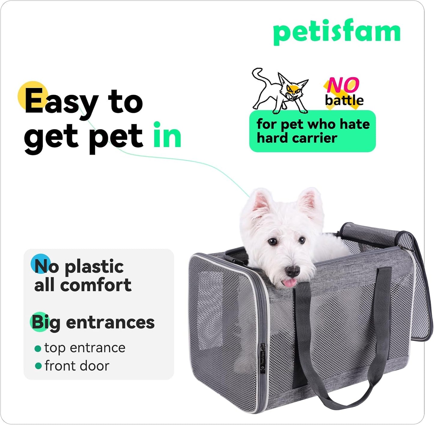 Soft Pet Carrier Bag for Cats and Puppy Under 20 lbs. Sturdy, Safe, Comfortable and Lightweight