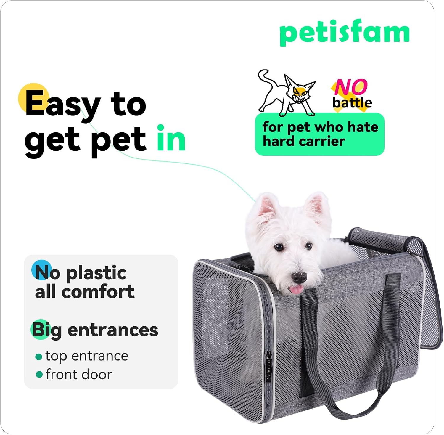 Soft Pet Carrier Bag for Cats and Puppy Under 20 lbs. Sturdy, Safe, Comfortable and Lightweight