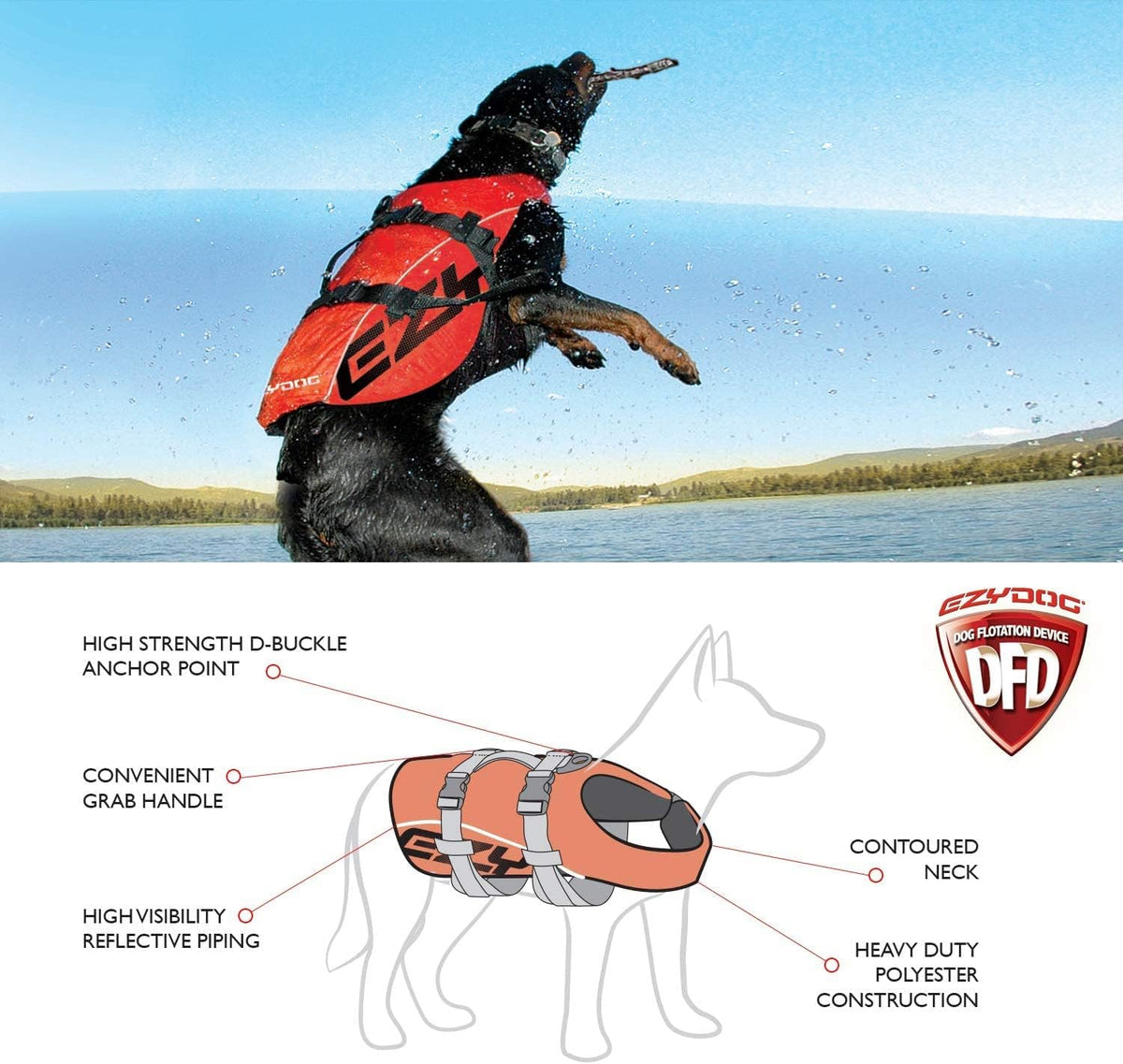 Ezydog DFD Dog Life Jacket - Adjustable Swimming Safety Vest with Reflective Trim & Durable Grab Handle - 50% More Flotation Material - X-Small, Red