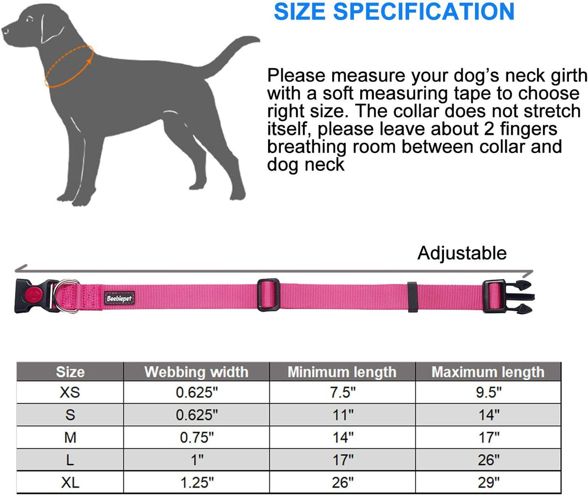 beebiepet 2 Packs Classic Dog Collar with Quick Release Buckle Adjustable Dog Collars for Small Medium Large Dogs