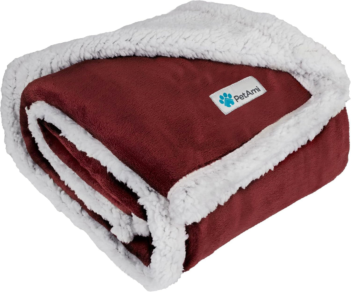 PetAmi Dog Blanket for Small Medium Dogs Cats Puppies Kittens, Soft Sherpa Fleece Pet Blanket Throw, Reversible Plush Couch Cover Protector for Crate Carrier Chair, Machine Washable, 40x29, Dark Red
