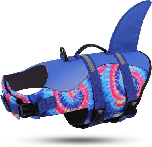 ASENKU Dog Life Jacket - Pet Safety Vest for Swimming & Boating, Shark Life Jacket with Floatation, Dog Lifesavers Swimsuits for Small Medium Large Dogs (Blue Bandhnu, XL)