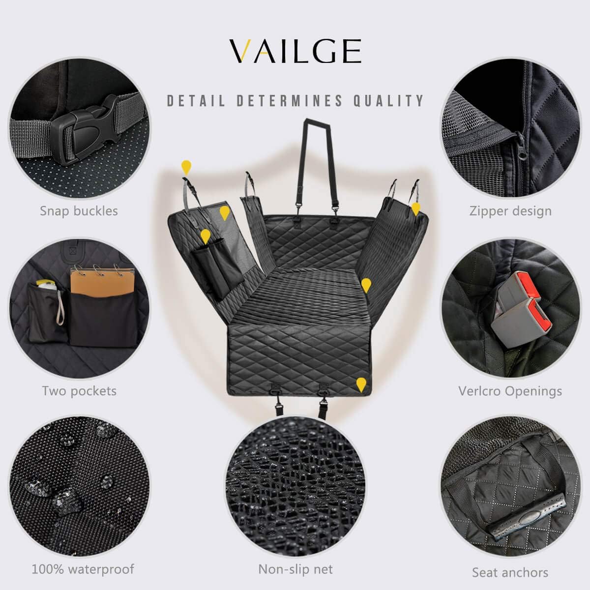 Vailge Dog Car Seat Cover for Back Seat, 100% Waterproof Back Seat Pet Cover for Dogs with Mesh Window, Scratch Prevent Antinslip Dog Hammock for Car