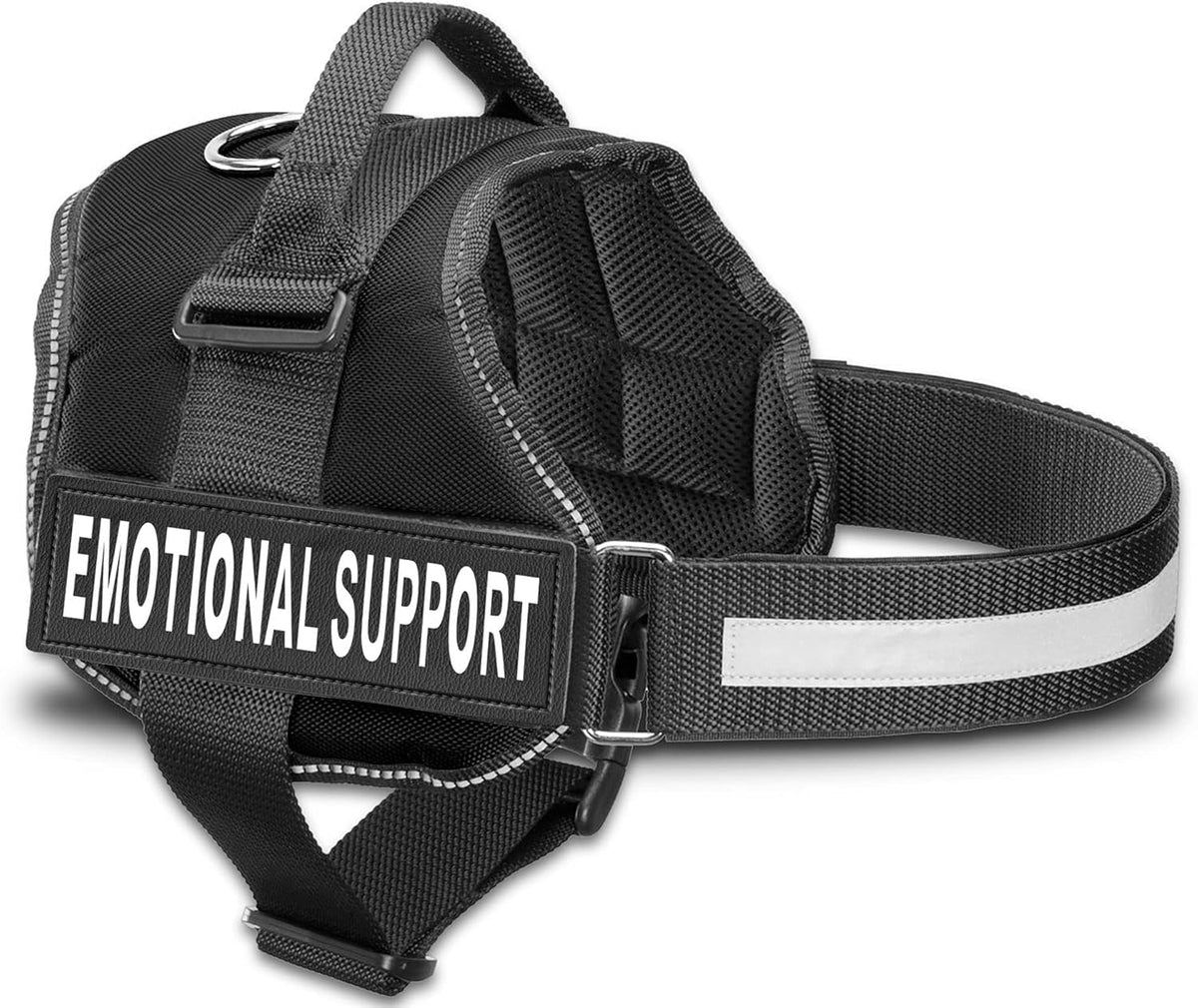 Industrial Puppy Emotional Support Vest Harness - Durable and Adjustable Dog Vest with Reflective Straps, Removable Patches, Handle & D-Ring, Travel and Daily Use, Small 19.5-25" - Black