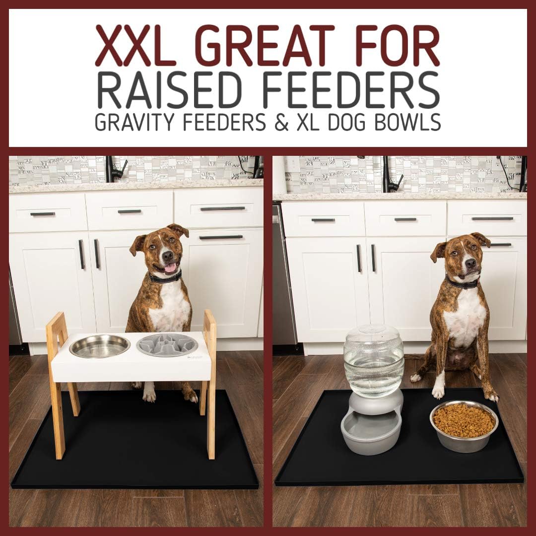 Leashboss Splash Mat Dog Food Mat with Tall Lip, M/L (20"x13"), XL (25”x17”) or XXL (30"x22") Dog Bowl Mat for Food and Water, Non Slip Waterproof Silicone Pet Food Mat for Dogs and Cats