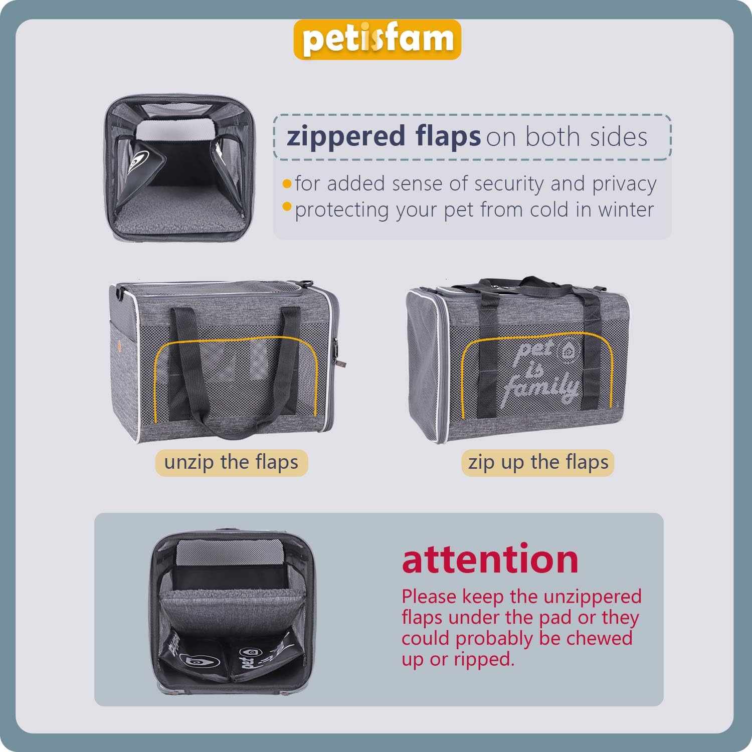 Easy Load Soft Pet Carrier Bag Cat for Medium, Large Cats, Puppy, Sturdy, Collapsible, Comfy, Black w/Blue Trim, L