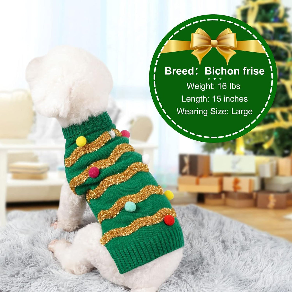 Cyeollo Christmas Sweater for Large Dogs - Warm Turtleneck Xmas Outfit with Leash Hole - Holiday Dog Clothes XXXL
