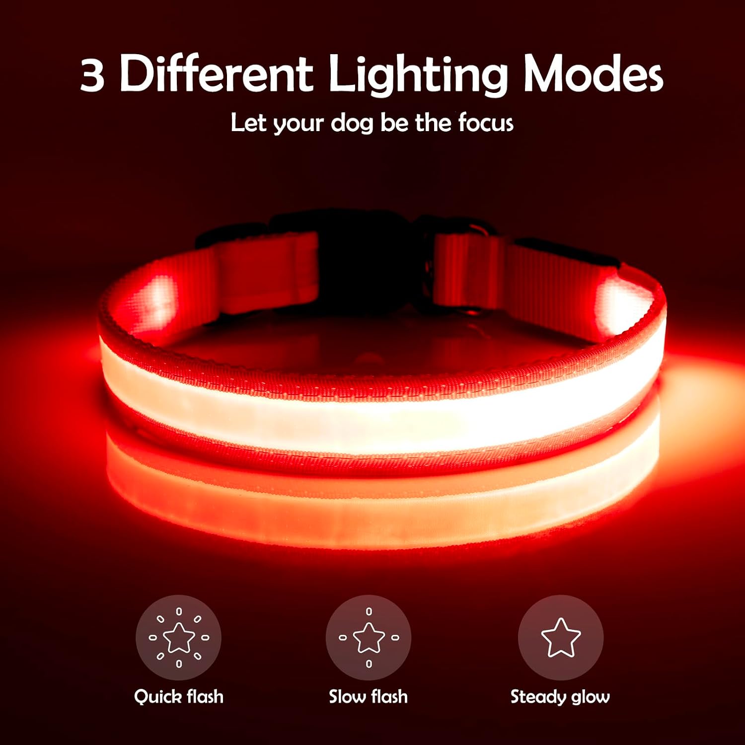 Vizpet LED Dog Collar, Light Up Dog Collar Adjustable USB Rechargeable Super Bright Safety Light Glowing Collars for Dogs(Medium,Red)