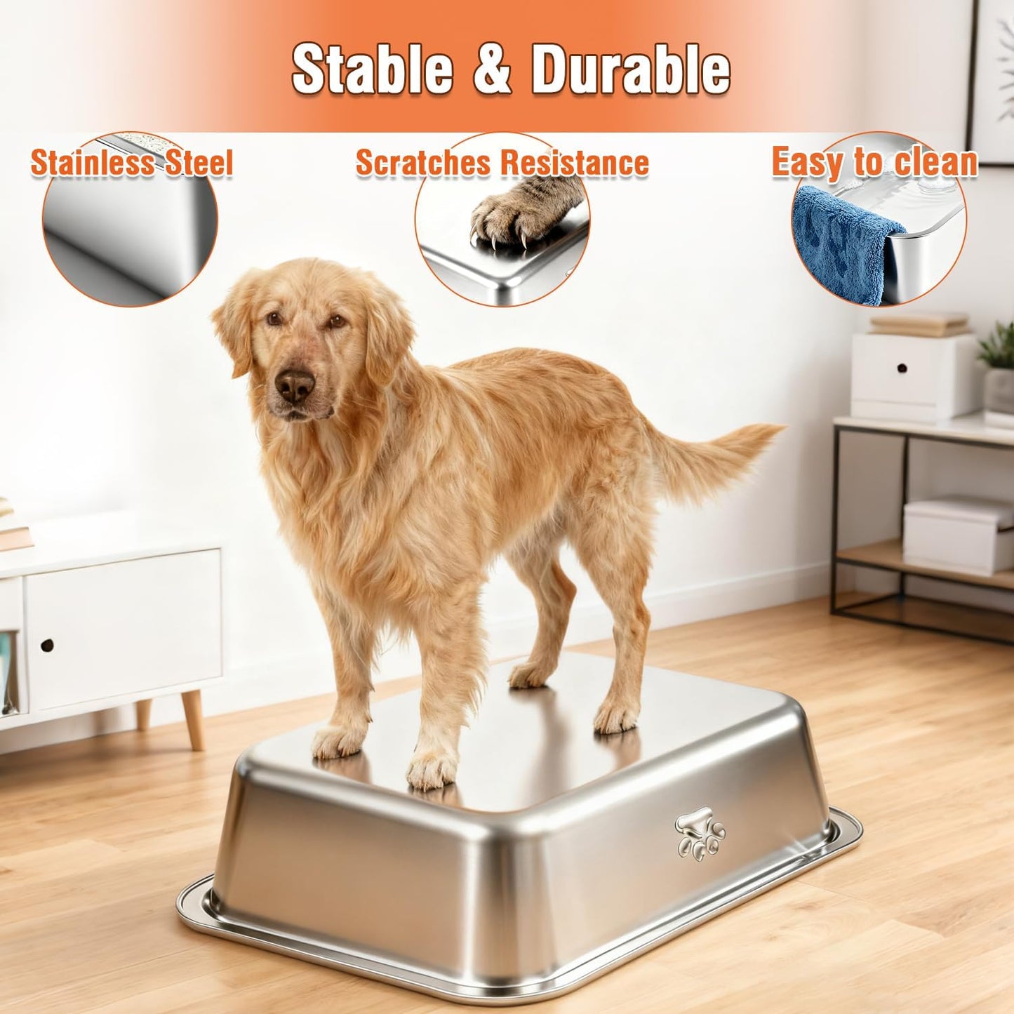 Steel Litter Box, Metal Cat Litter Box with High Sides, Never Absorbs Odors, Non-Stick, Easy to Clean, Small Litter Tray for Kittens, Litter Tray