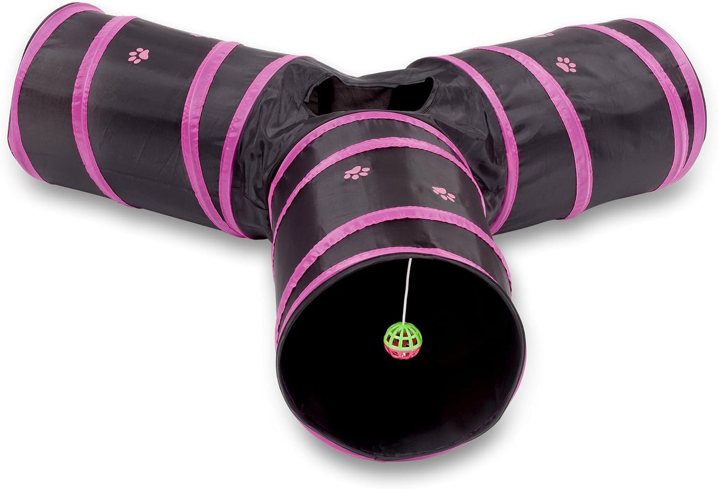 Prosper Pet Cat Tunnel - Collapsible 3 Way Polka Dot Play Toy - Tube Fun for Rabbits, Kittens, and Dogs - Polka Dot Navy/White