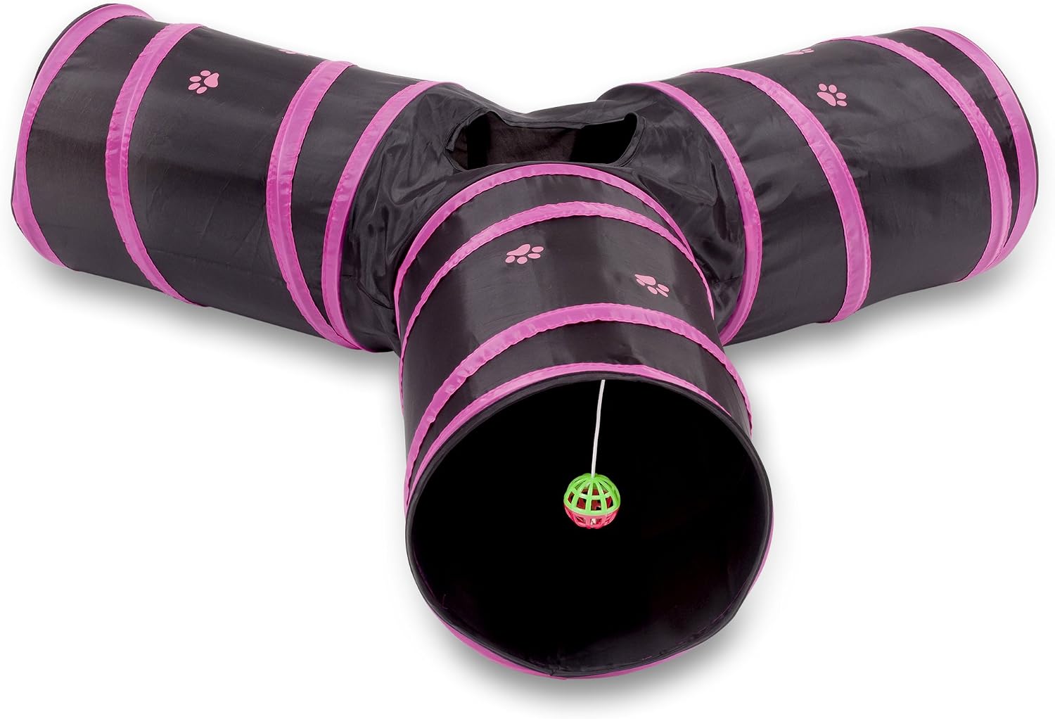 Prosper Pet Cat Tunnel - Collapsible 3 Way Polka Dot Play Toy - Tube Fun for Rabbits, Kittens, and Dogs - Polka Dot Navy/White