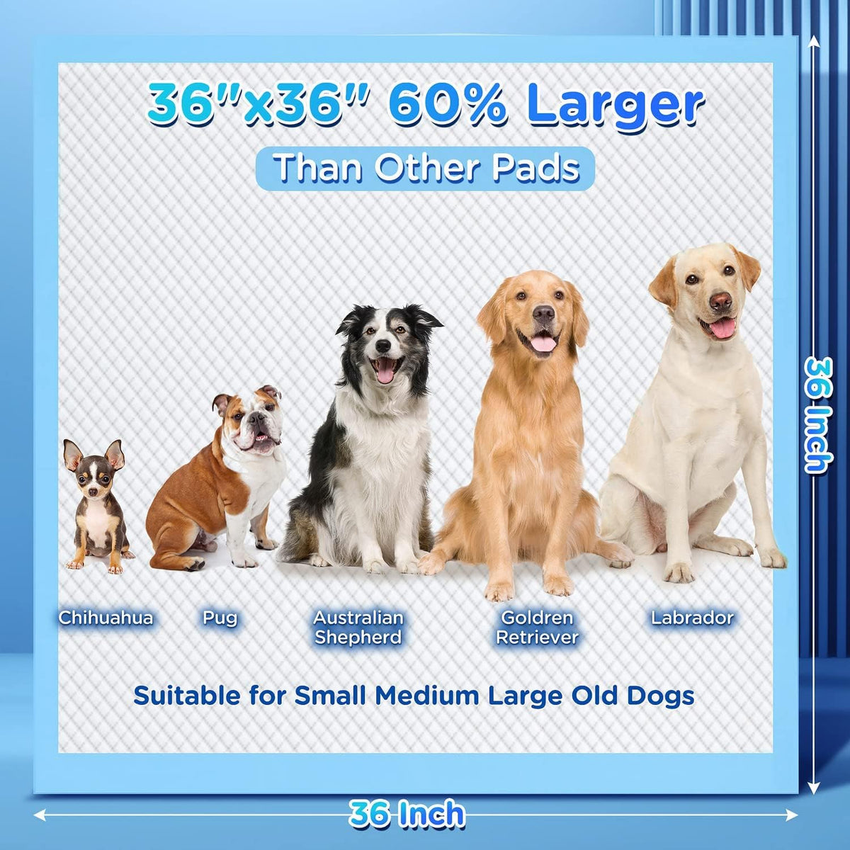 Gimars XXXXL 36"x36" Thicken Heavy Absorbency Dog Pad Extra Large- Jumbo Disposable Polymer Quick Dry No Leaking Pee Pads for Dogs, Cats, Rabbits Pets 30 Counts