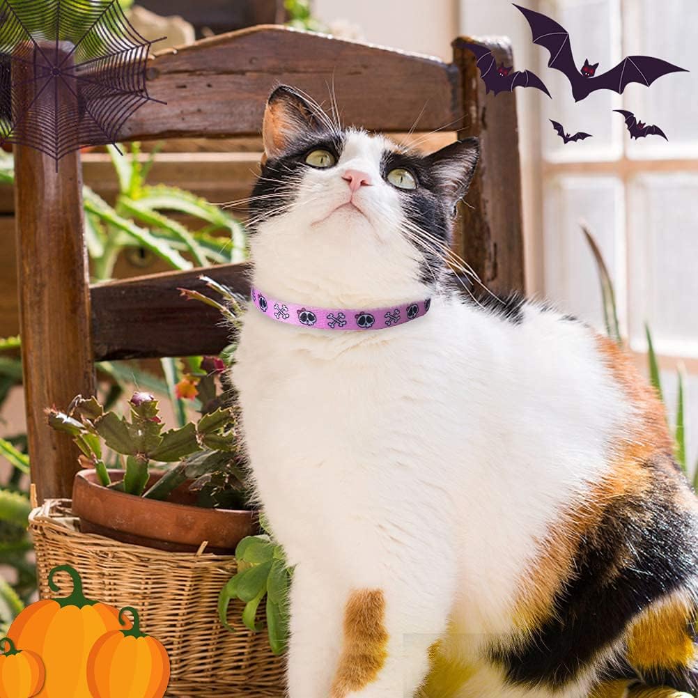 PUPTECK Cat Collar Breakaway with Bells, Kitten Collar Outfit Adjustable for Girl Boy Small Pet Puppy Bunny, Cute Costume Accessory with Safety Release Buckle (Skull)