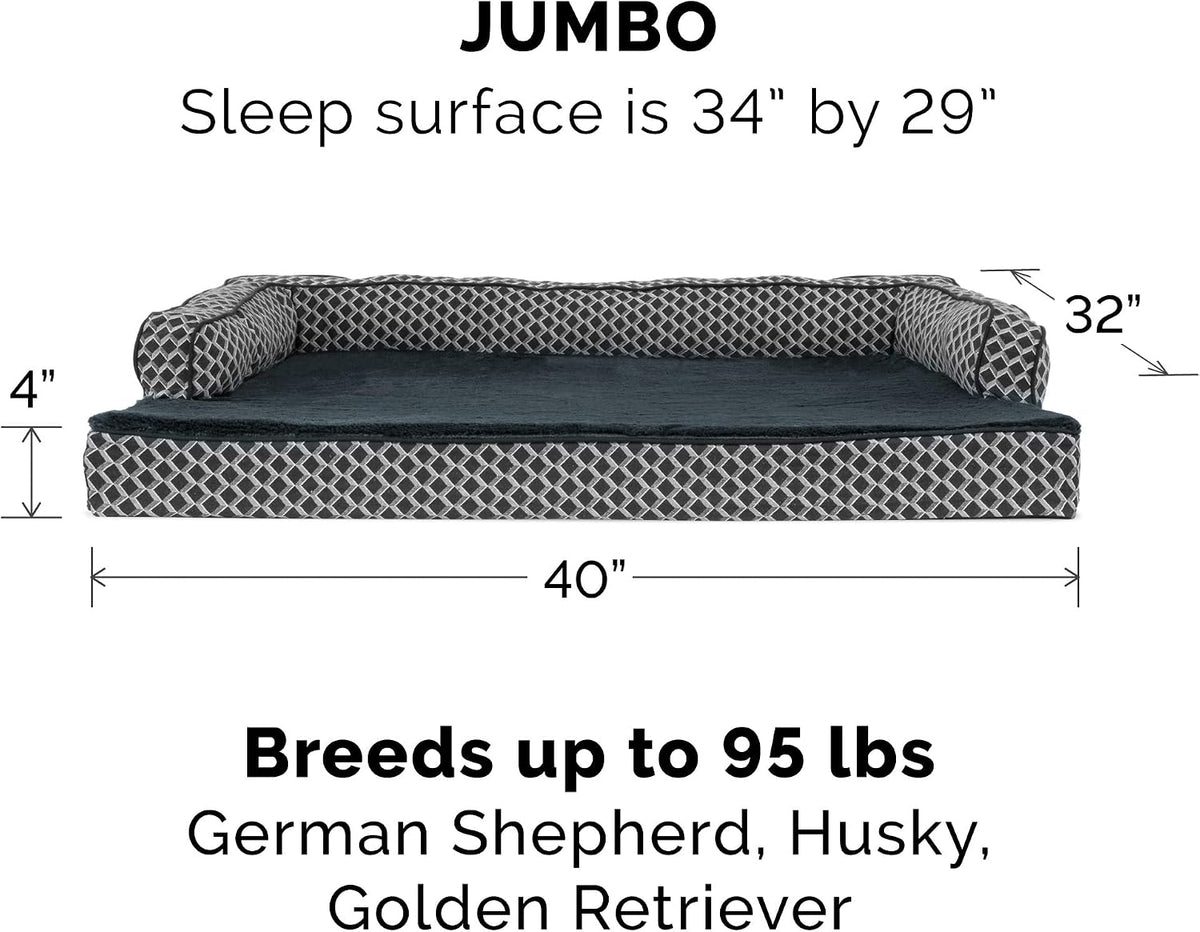Furhaven Replacement Dog Bed Cover Comfy Couch Plush & Décor Sofa-Style, Machine Washable - Diamond Gray, Jumbo (X-Large)