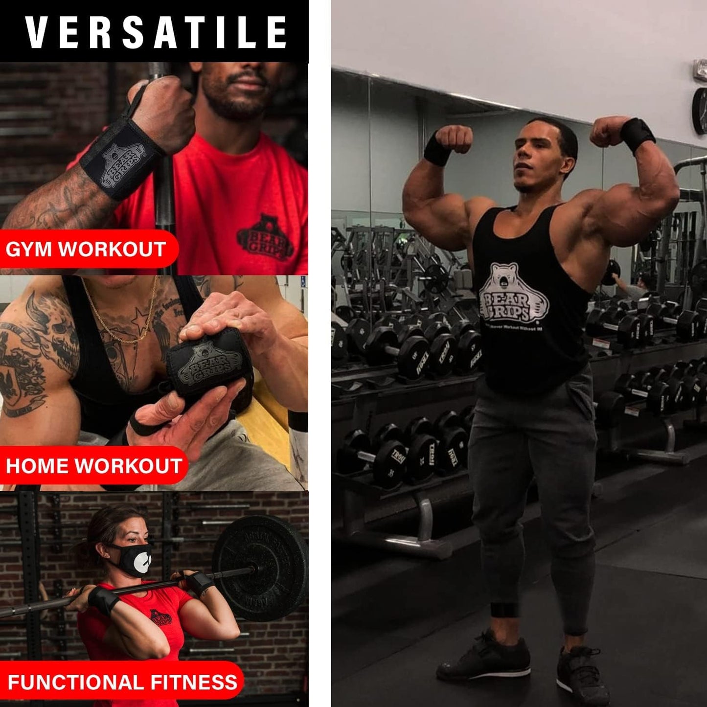 Bear Grips Wrist Wraps for Weightlifting | Weight Lifting Wrist Straps for Weightlifting | Extra Strength Gym Wrist Wraps | Two Wrist Wrap Per Pack | 12” & 18” | Lifting Wrist Wraps for Men & Women