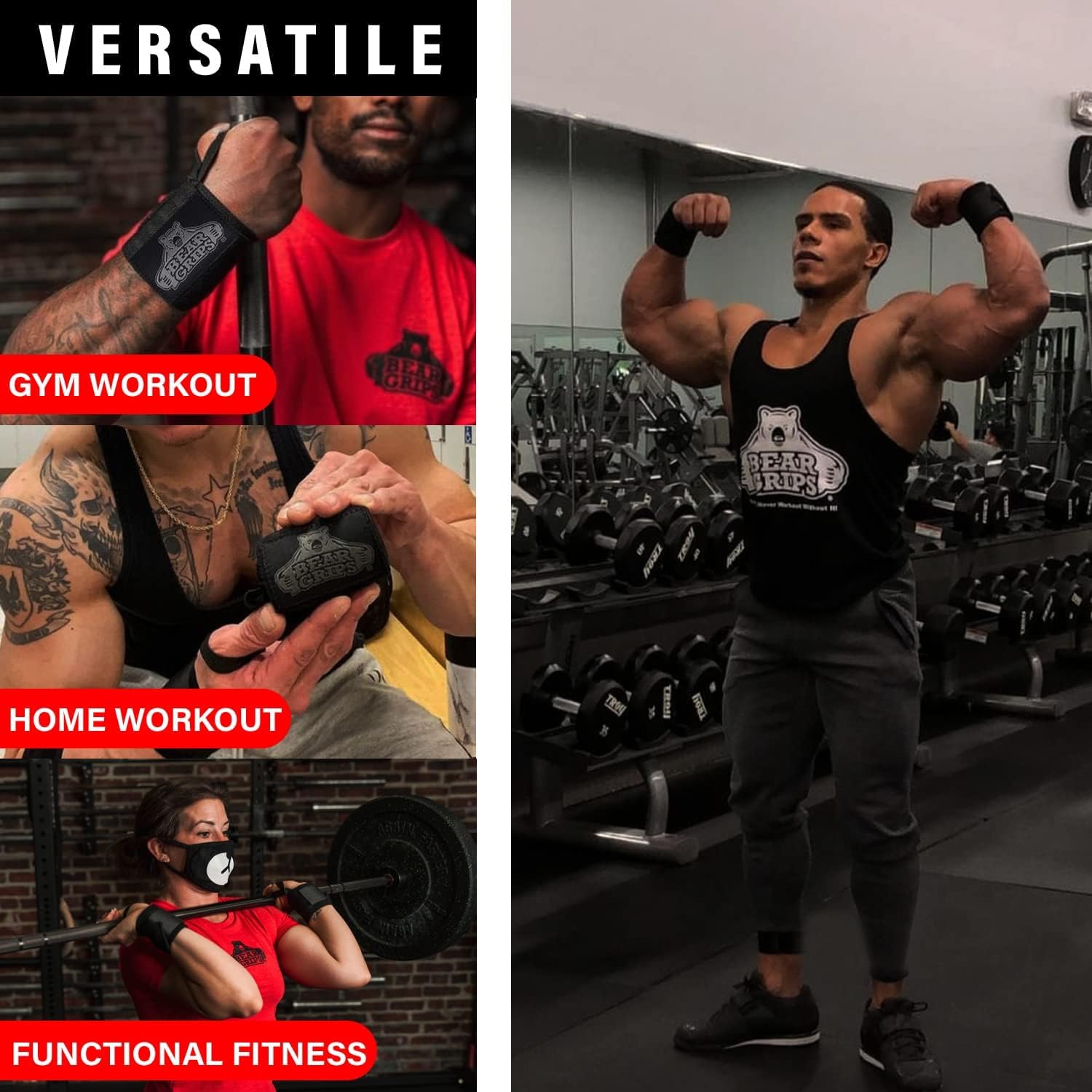 Bear Grips Wrist Wraps for Weightlifting | Weight Lifting Wrist Straps for Weightlifting | Extra Strength Gym Wrist Wraps | Two Wrist Wrap Per Pack | 12” & 18” | Lifting Wrist Wraps for Men & Women