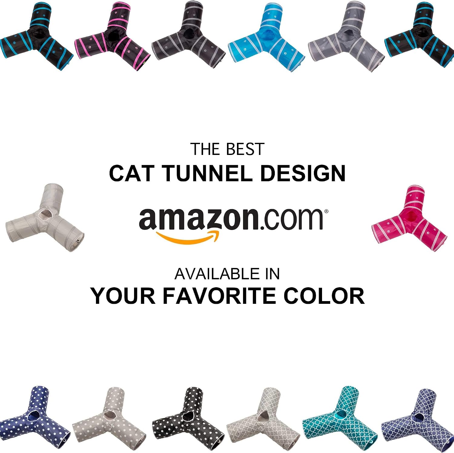 Prosper Pet Cat Tunnel - Collapsible 3 Way Polka Dot Play Toy - Tube Fun for Rabbits, Kittens, and Dogs - Polka Dot Navy/White