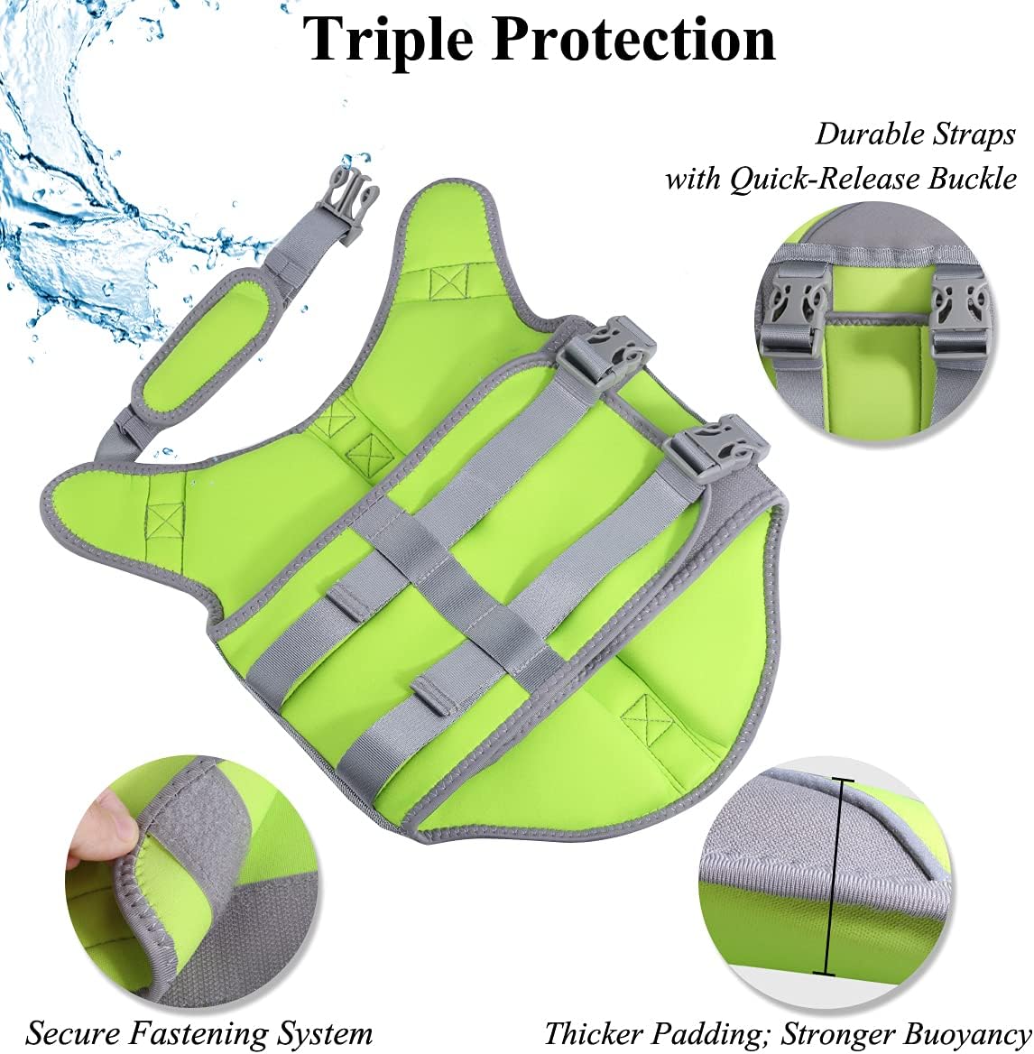 VIVAGLORY Life Jacket for Dogs of Sports Style, Water Vest Jacket for Dog, Heavy Duty Pet Safety Vest, Comfortable Neoprene Lifejackets with Hook & Loop Closure, Blue, Small