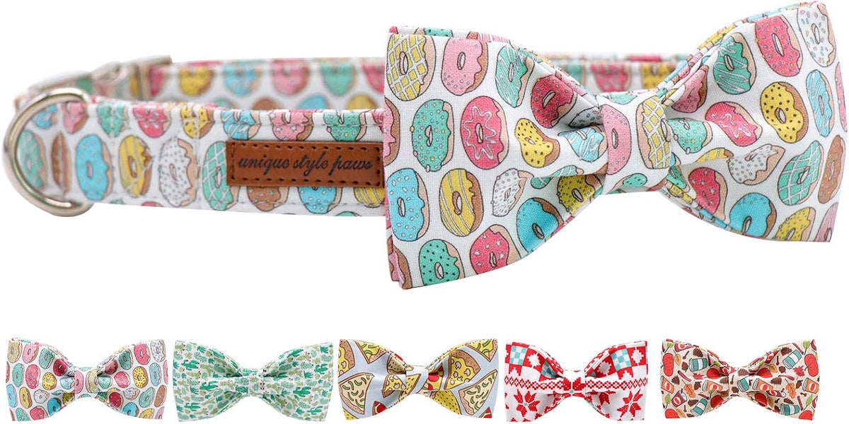 Unique Style Paws Dog Collar with Bow, Bowtie Dog Collar Adjustable Collars for Small Medium Large Dogs and Cats