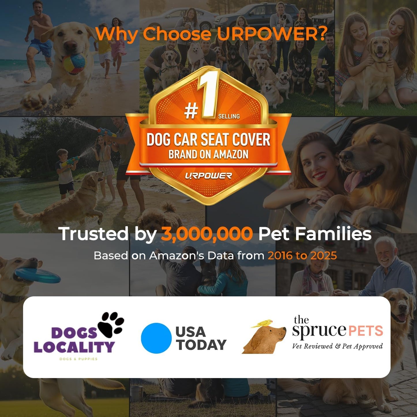 URPOWER Dog Car Seat Cover for Back Seat, Waterproof Car Seat Protector for Child Carseat & Pets, Nonslip Car Seat Covers for Large Sedans & Large SUVs