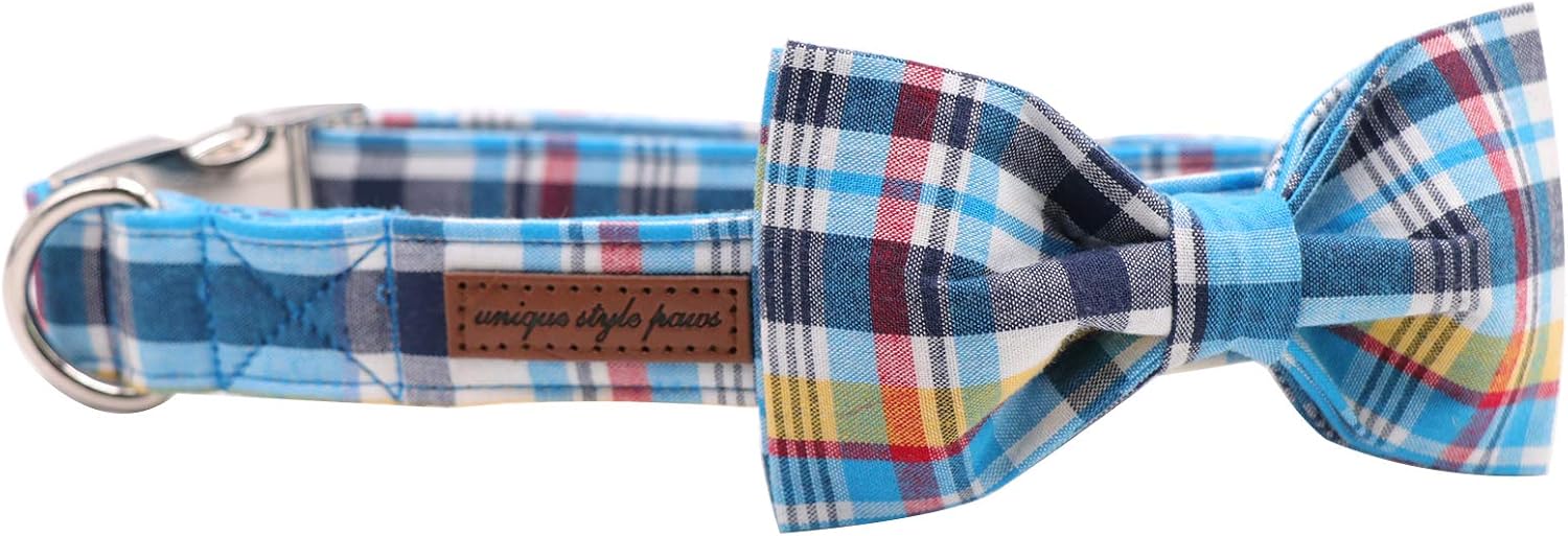 Unique style paws Plaid Dog Collar with Bow Pet Gift Adjustable Soft and Comfy Bowtie Collars for Small Medium Large Dogs