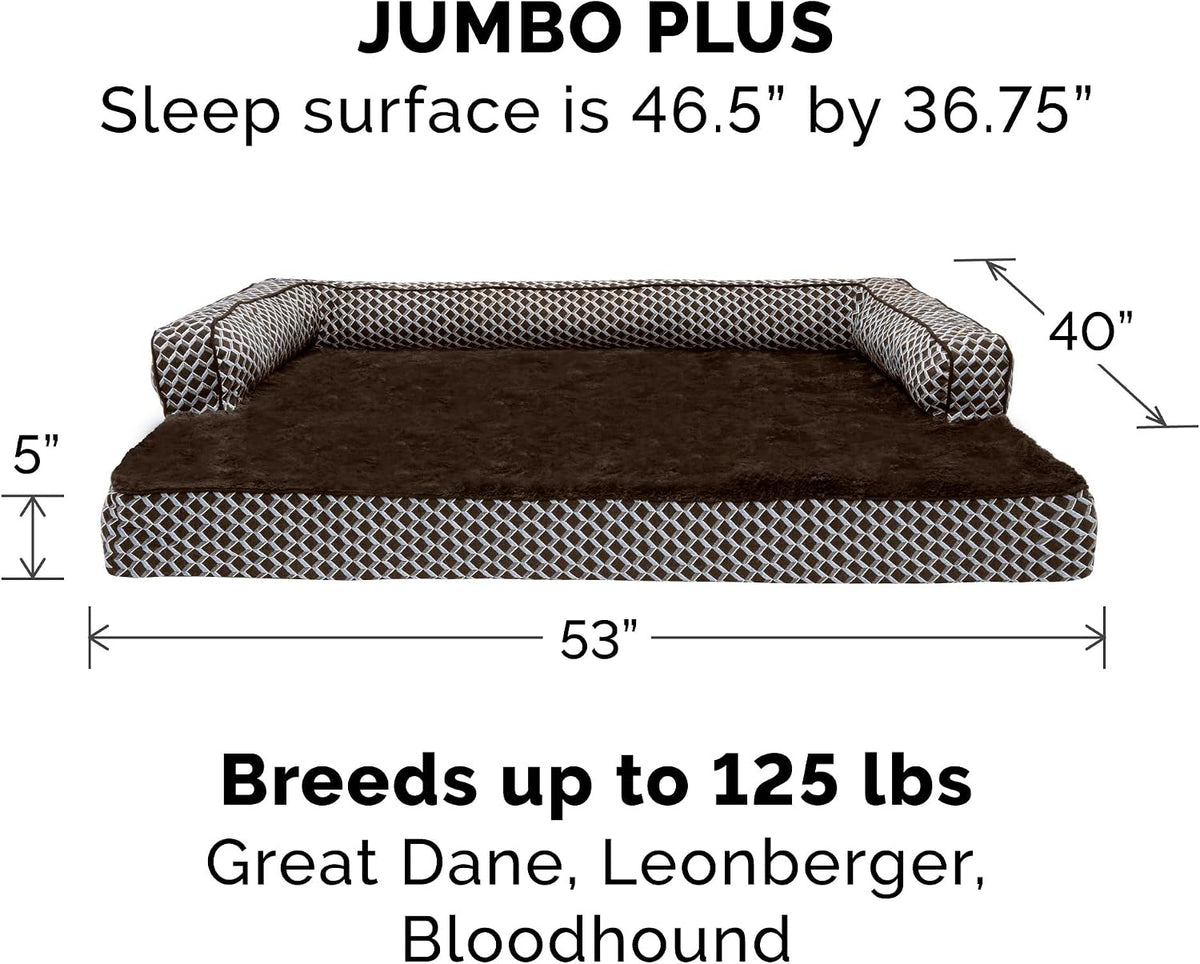 Furhaven Replacement Dog Bed Cover Comfy Couch Plush & Décor Sofa-Style, Machine Washable - Diamond Brown, Jumbo Plus (XX-Large)