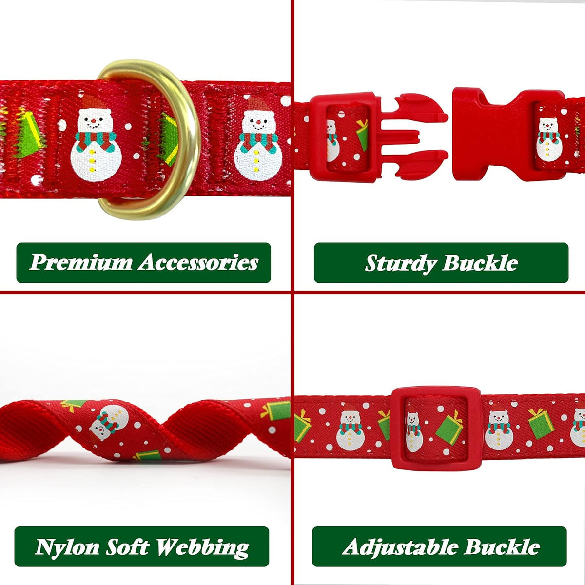 azuza Christmas Dog Collar Adjustable Xmas Dog Collars with Christmas Antler Bow tie Accessories Snowman Dog Collar for Medium Dogs