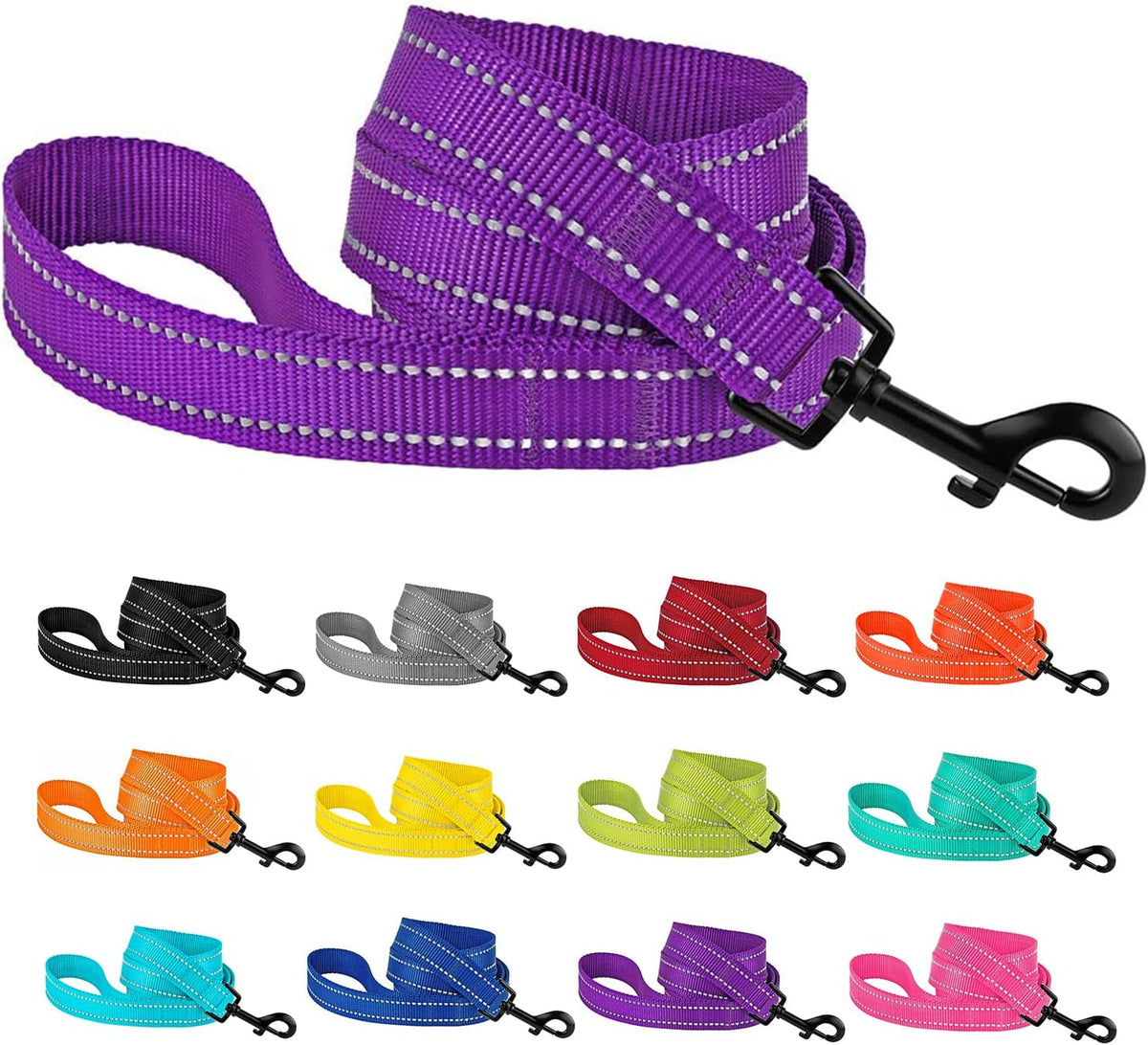 CollarDirect Dog Leash Durable Pet Leash for Walking Training Running for Small, Medium and Large (Reflective, Purple, L)