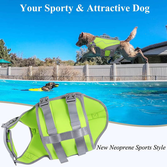 VIVAGLORY Life Jacket for Dogs of Sports Style, Water Vest Jacket for Dog, Heavy Duty Pet Safety Vest, Comfortable Neoprene Lifejackets with Hook & Loop Closure, Blue, Small