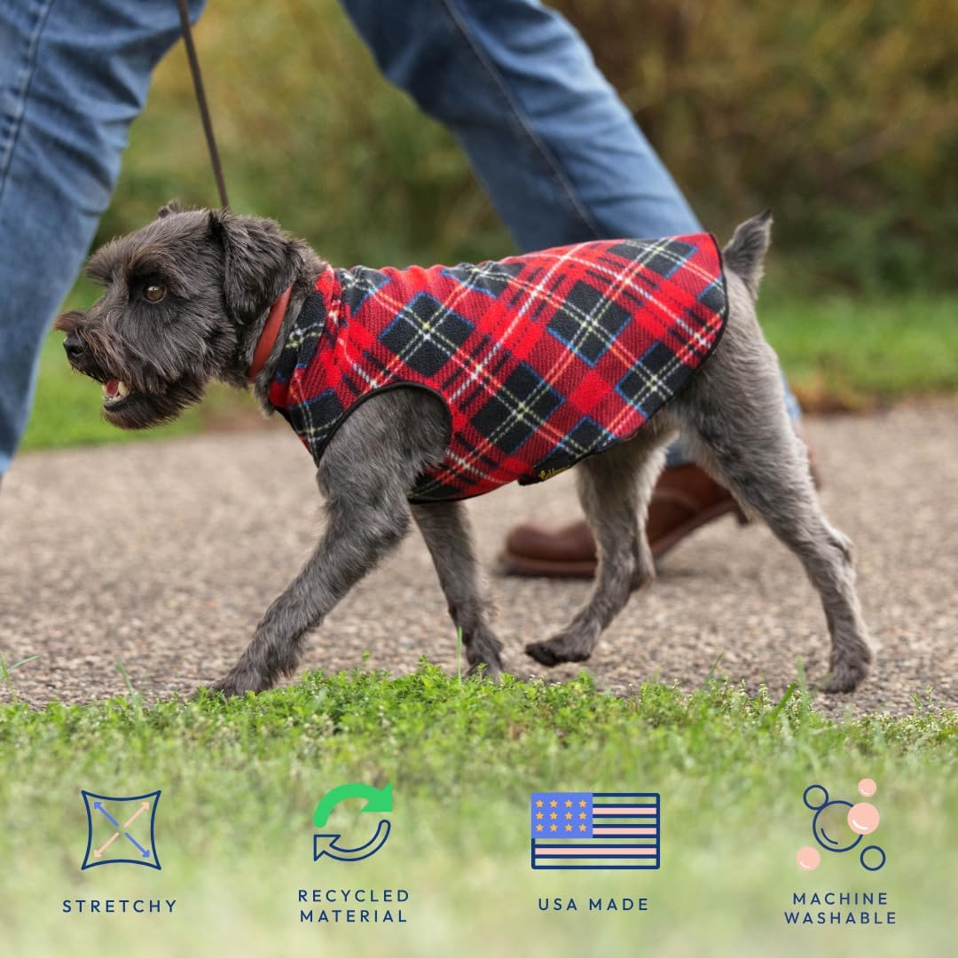 Goldpaw Stretch Fleece Dog Sweater - with Spandex for 4-Way Stretch - Soft, Comfortable Dog Coat - Machine Washable - Made in the USA - Mulberry Plaid - Size 12