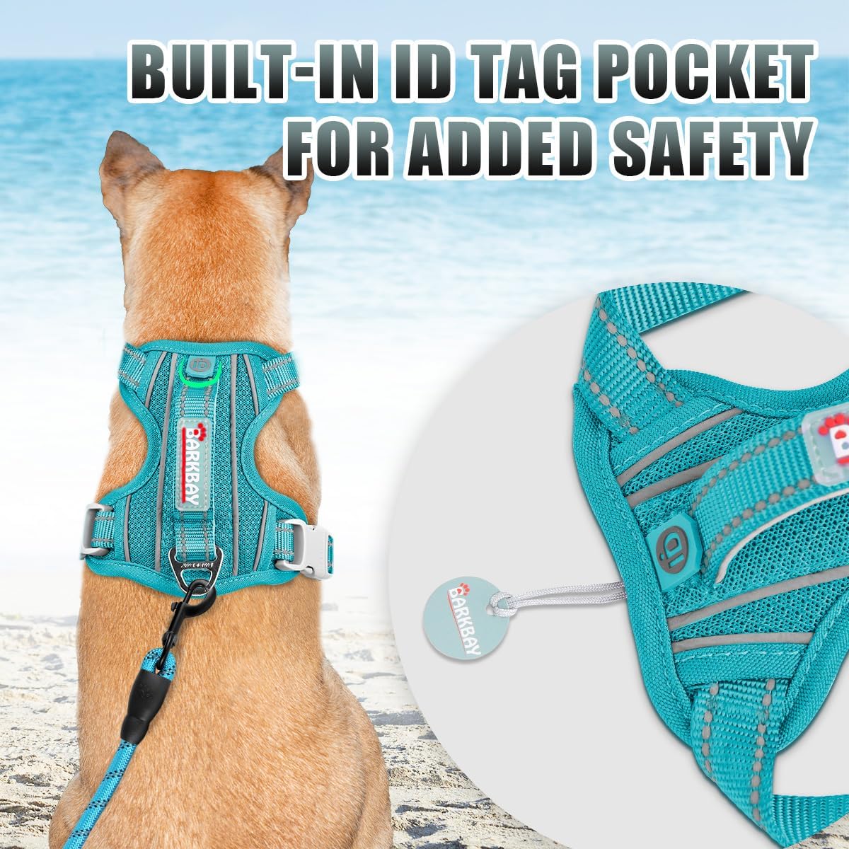 BARKBAY No Pull Dog Harness Large Reflective Dog Harness with Front Clip and Easy Control Handle for Walking Training Running with ID tag Pocket(Ocean Blue,XL)