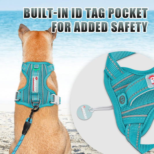 BARKBAY No Pull Dog Harness Large Reflective Dog Harness with Front Clip and Easy Control Handle for Walking Training Running with ID tag Pocket(Ocean Blue,XL)