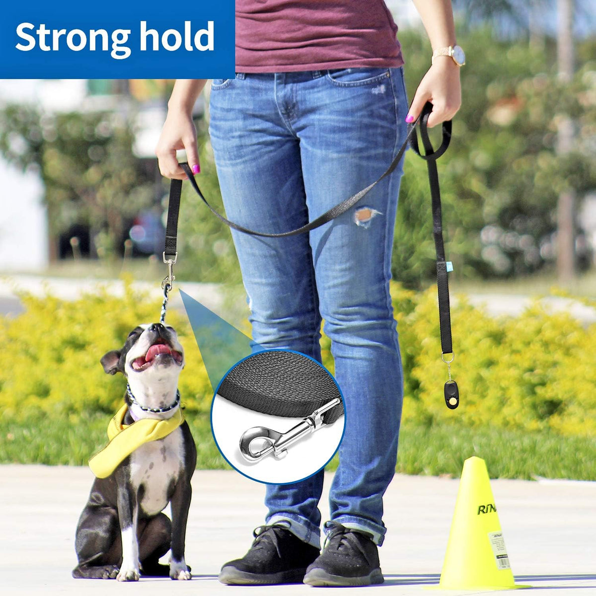 BAAPET 15/20/30/50/100 ft Long Dog Training Leash with Clickers for Small, Medium and Large Dogs or Cats (50 Feet, Black)